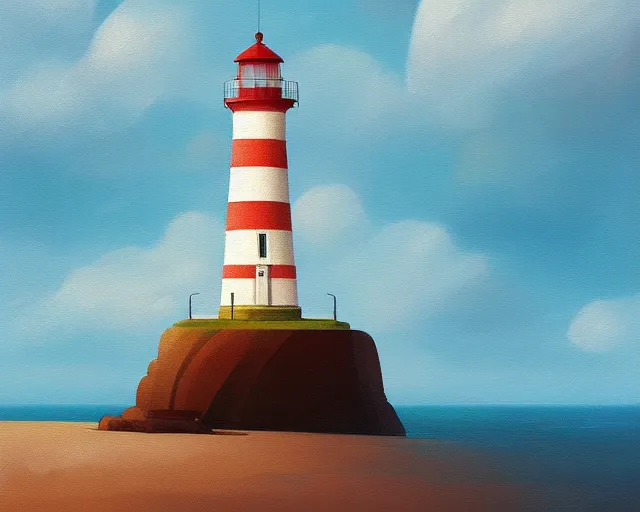 Prompt: painting of lighthouse in the sea by goro fujita, cinematic shot, exquisite lighting, clear focus, brush stroke, plain background, soft painting