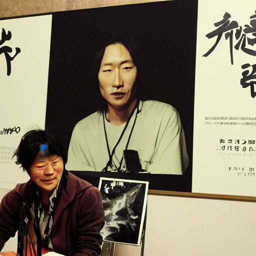 Prompt: Tatsuro Yamashita attending public signing for his album <Big wave>, realistic, photograph.