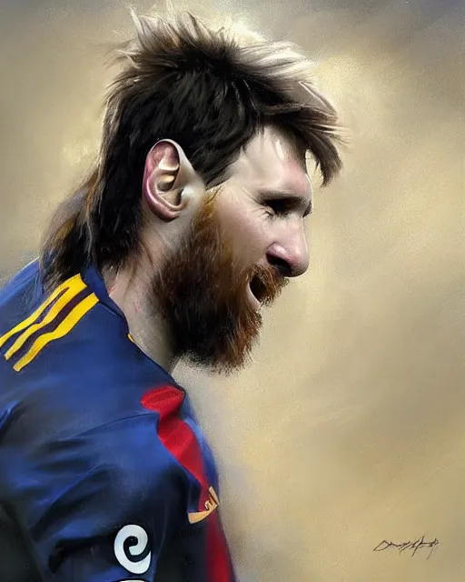 Prompt: a beautiful lionel messi by daniel gerhartz, trending on artstation