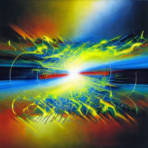 Image similar to abstract art representing momentum, oil painting by john berkey and gabriel dawe, masterwork