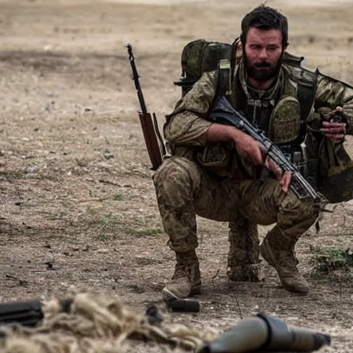 Image similar to kurdish ypg sniper in a movie directed by christopher nolan, movie still frame, promotional image, imax 7 0 mm footage, 8 k uhd