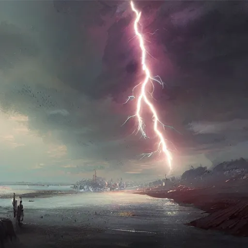 Image similar to the lightning strike by greg rutkowski and wlop