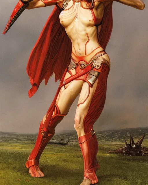 Image similar to a portrait of a shapely female warrior by boris valejo and Thomas Cole and Wayne Barlowe