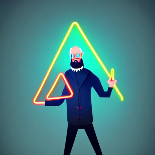 Image similar to Old mathematician with a beard holding a neon triangle in his hand , digital painting , digital art , artstation , devian art , HD , 4k