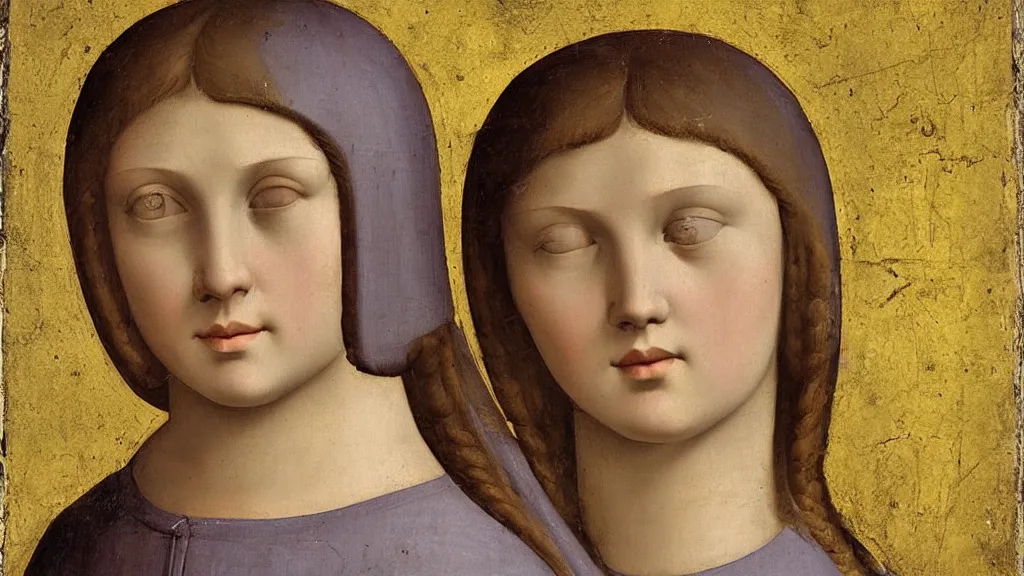 Prompt: A decent young girl portrait by Giotto Di Bondone.