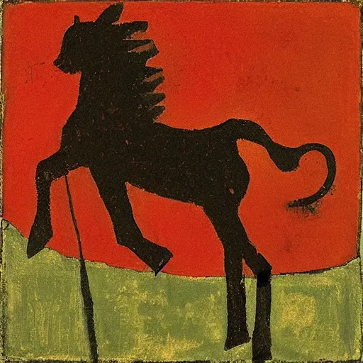 Prompt: “red horse by Bill Traylor, part by georg bazelitz”