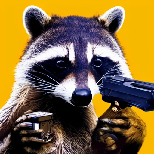 Image similar to racoon holding a laser gun, digital art , centred award winning 4K