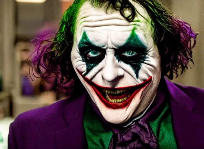 Image similar to film still of andy milonakis as the joker in the new batman movie, 4 k