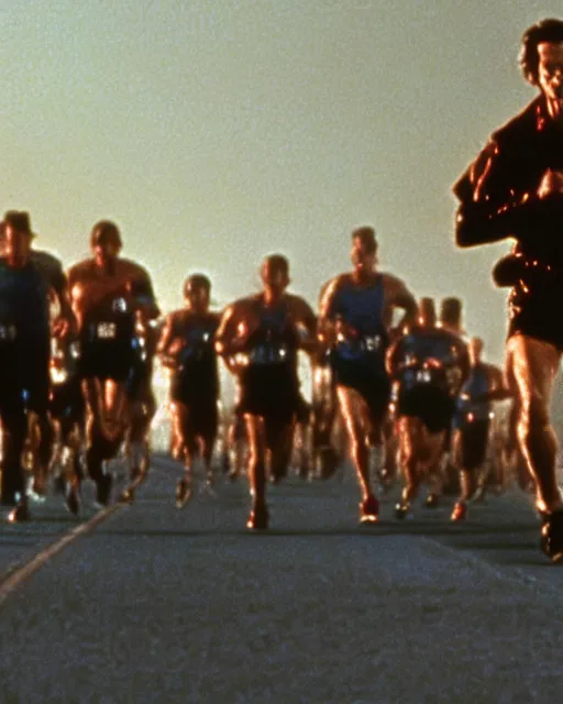 Image similar to film still close - up shot of joe biden running a marathon from the movie independence day. photographic, photography