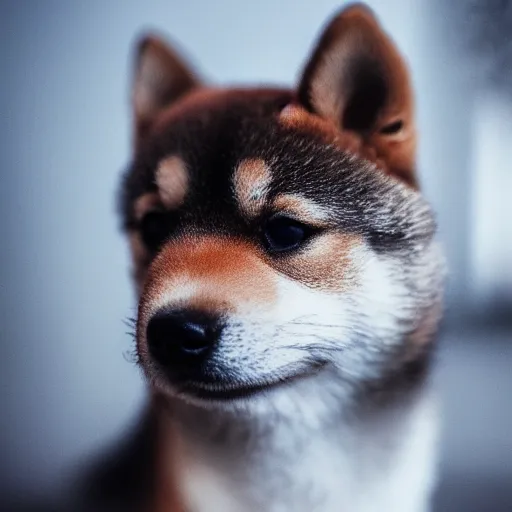 Prompt: close up photo of a tiny shiba inu, cinematic, shallow dof, 3 5 mm, 4 k, macro