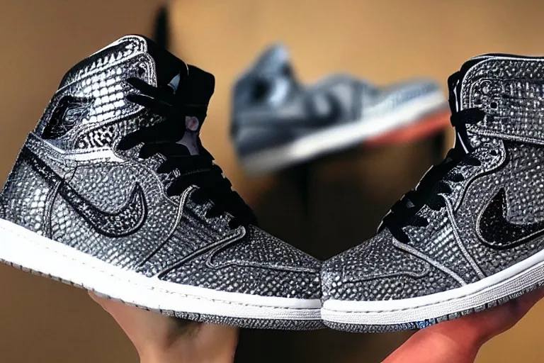 Image similar to air jordan sneakers made of diamond,