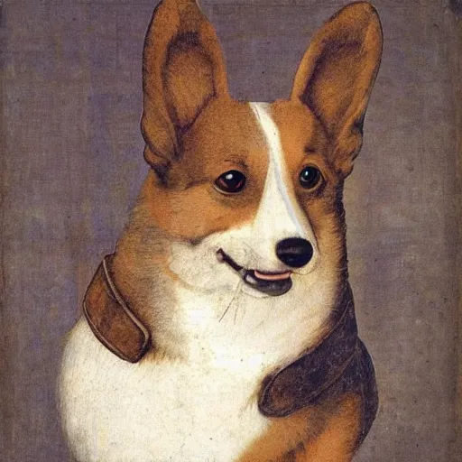 Image similar to A portrait of a corgi by Leonardo da Vinci