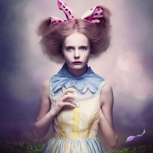 Prompt: beautiful portrait of alice in wonderland, age 3 5, atmospheric, 4 k