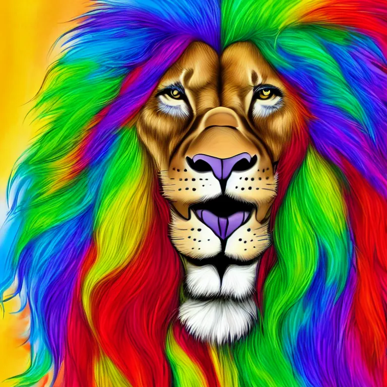 Image similar to Portrait of an anthropomorphic lion with rainbow colored mane