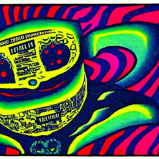 Prompt: psychedelic alien dreamscape, 1883 newspaper pop art