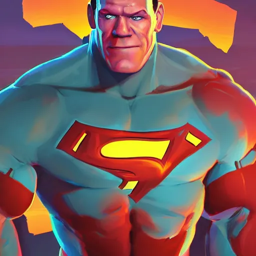 Image similar to Portrait of John Cena as a superhero, mattepainting concept Blizzard pixar maya engine on stylized background splash comics global illumination lighting artstation lois van baarle, ilya kuvshinov, rossdraws