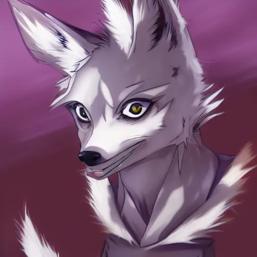 Image similar to key anime visual portrait of an anthropomorphic anthro wolf fursona, in a jacket, with handsome eyes, official modern anime art