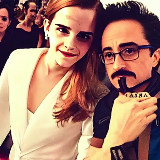 Prompt: a selfie of emma watson with ironman