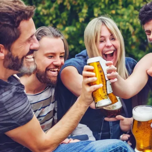 Prompt: people drinking beer, having fun