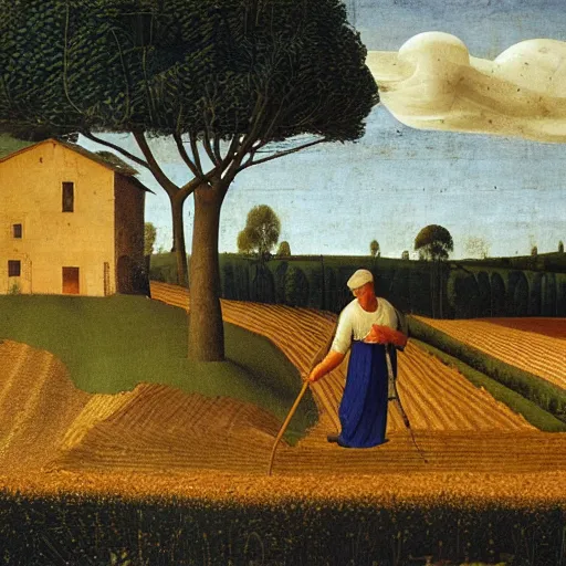 Image similar to Farmer tilling his field by Fra Angelico,