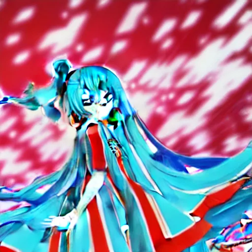 Image similar to hatsune miku on the moscow red square, high detailed anime art, trending on pixiv