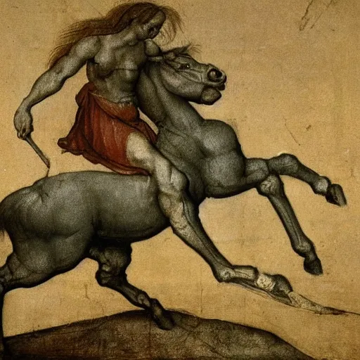 Image similar to a centaur painted by Leonardo da Vinci