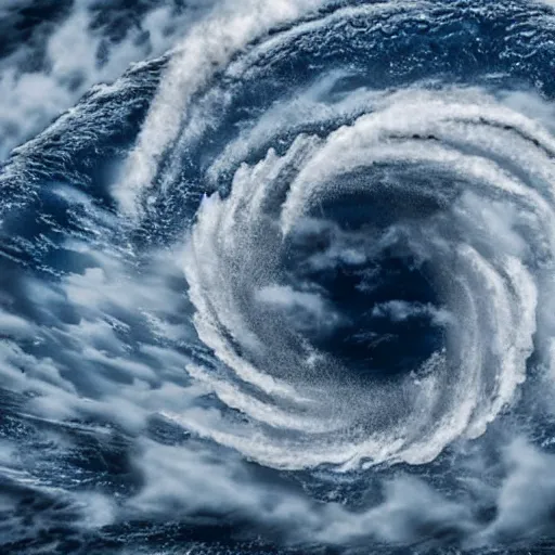 Image similar to wide angle photo of tall ship with ripped sails caught in giant spiral vortex whirlpool in a hurricane. apocalypse. pirates of the caribbean 4 k