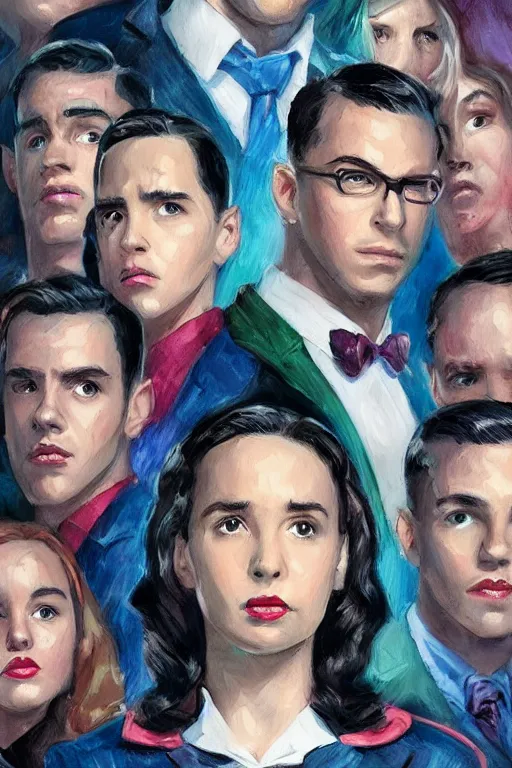 Prompt: hero portrait shot from netflix show'the umbrella academy'done in 5 0's style, impressionistic, colorful, digital art, oil paintings, watercolor