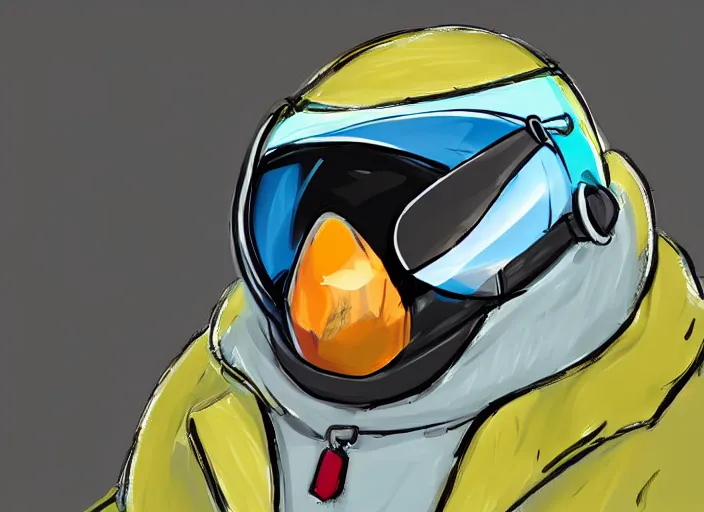 Prompt: budgie wearing a pilot helmet and pilot jacket giving a thumbs up to the viewer, digital painting, 8 k, trending on deviantart, trending on furaffinity, concept art.