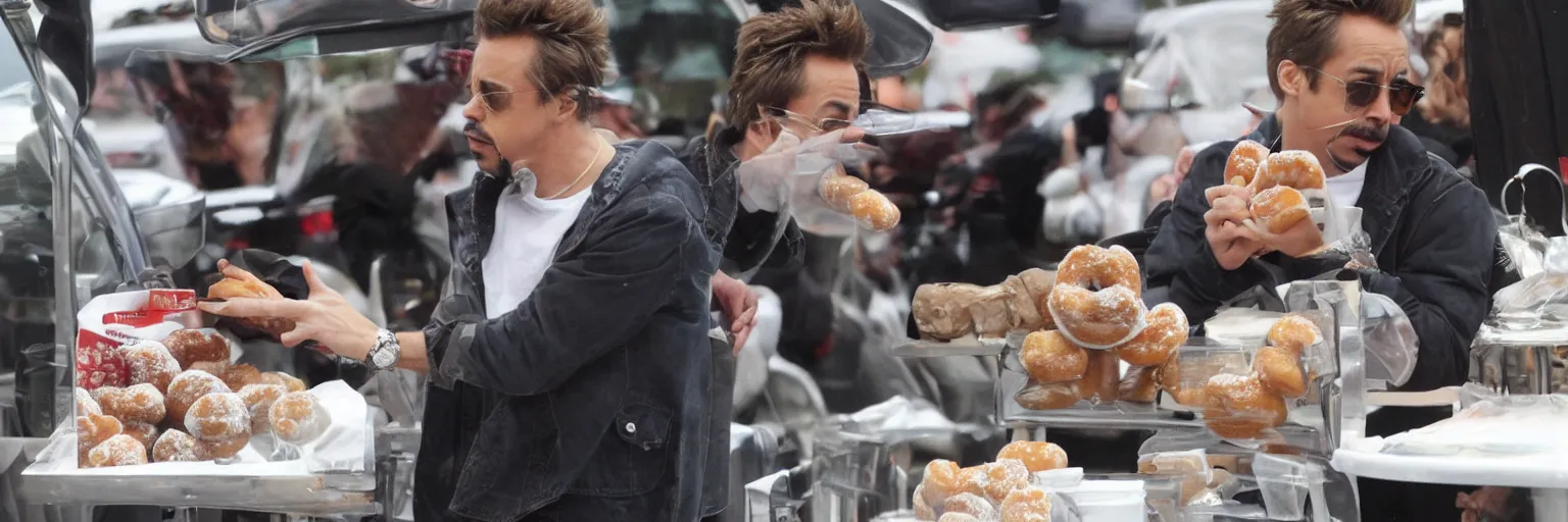 Prompt: Robert Downy Jr. eating some fresh donuts