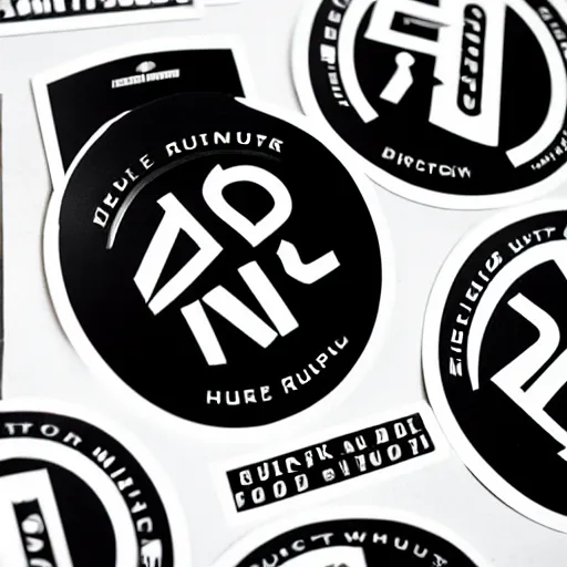 Prompt: black on white graphic design stickers in style of david rudnick, eric hu, guccimaze, acid, y 2 k, 4 k sharpening, rule of thirds composition