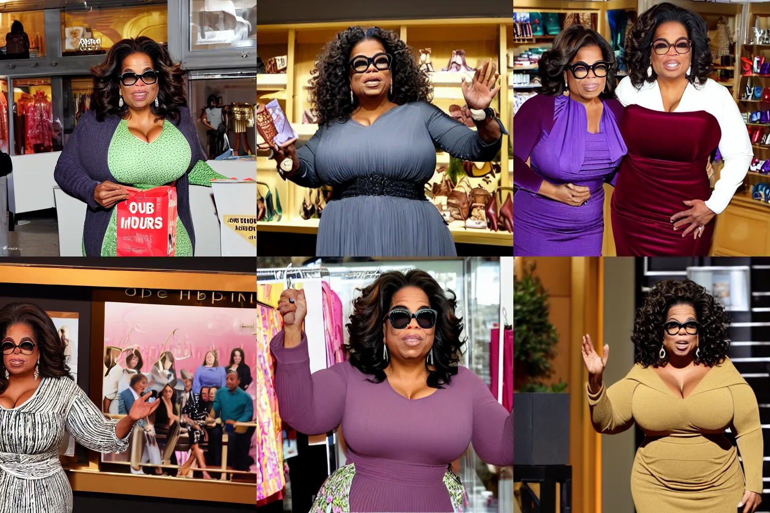 Prompt: oprah winfrey holding up a store