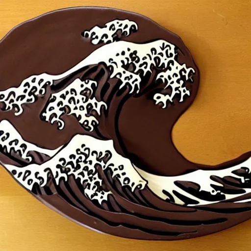 Image similar to the great wave made of choccolate