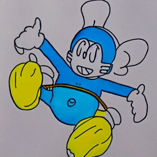 Prompt: drawing of doraemon violently skydiving