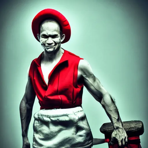 Image similar to photo of popeye the sailor man, photography, fullbody, dynamic lighting, beautiful face