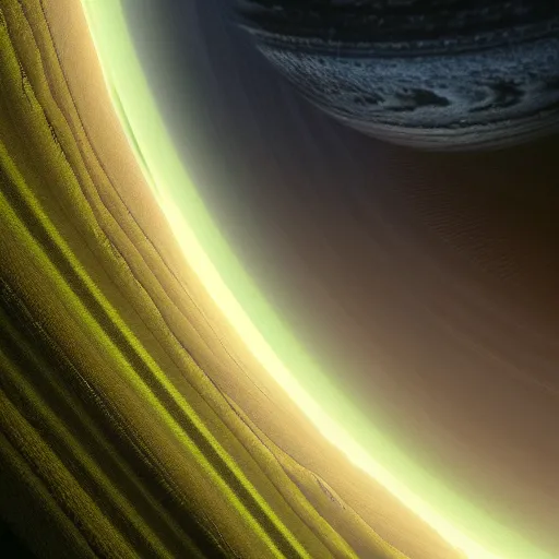 Prompt: “A realistic planet with two rings around it, green, atmospheric, realistic, octane render, interstellar,”