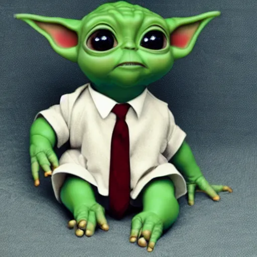 Image similar to baby yoda wearing a suit and tie