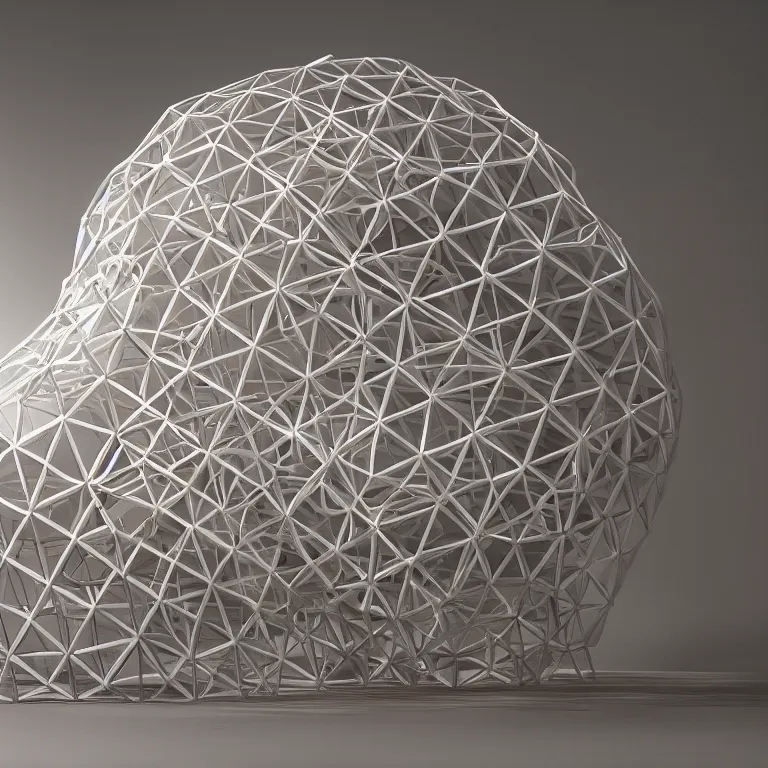 Prompt: hyperrealistic sculpture of a geodesic cage for a crystalline ammonite a pedestal by ron mueck and duane hanson and damien hirst, hyperrealistic dramatic colored lighting trending on artstation 8 k
