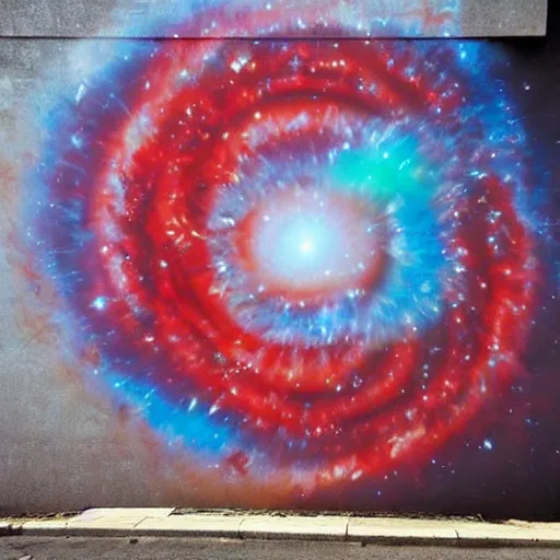 Prompt: Street art. NGC7293 Helix Nebula in intrared by VISTA telescope, Chile. Aaahh!!! Real Monsters by Clovis Trouille, by Adrian Smith bold, daring
