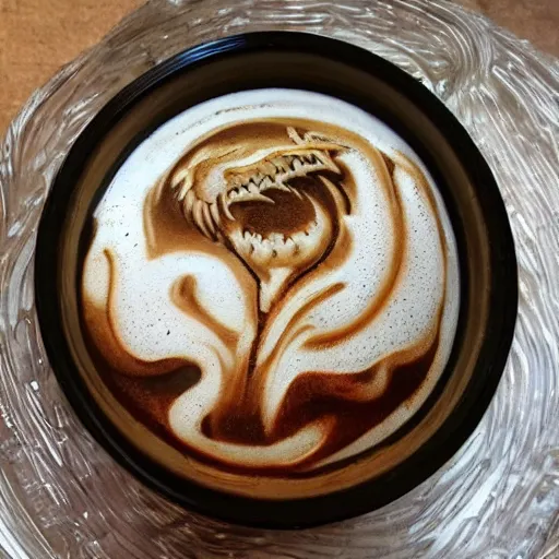 Prompt: photo, asian dragon head as latte art, dragon face, fire breath