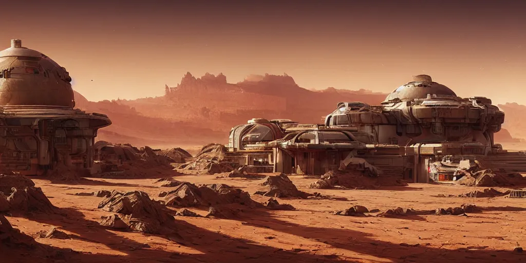 Image similar to high tech terraforming station on desert planet digital art by greg rutkowski. highly detailed 8 k. intricate. lifelike. soft light. nikon d 8 5 0.