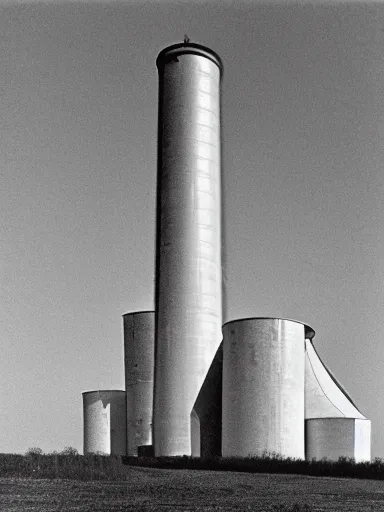 Image similar to a photo by berne becher and hilla becher of a grain silo