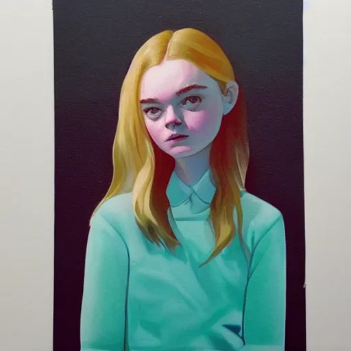 Prompt: Elle Fanning in the Showtime Series Dexter picture by Sachin Teng, asymmetrical, dark vibes, Realistic Painting , Organic painting, Matte Painting, geometric shapes, hard edges, graffiti, street art:2 by Sachin Teng:4