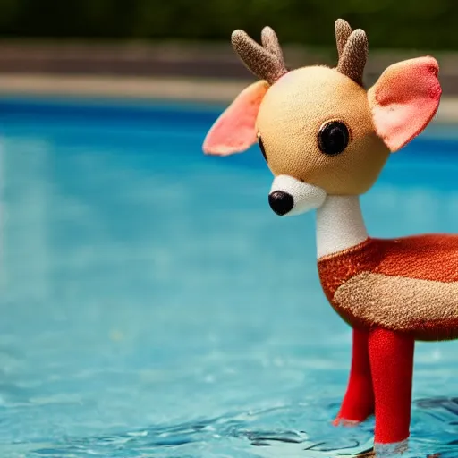 Prompt: a cute deer toy floating in a pool, trending on artstation, HDR