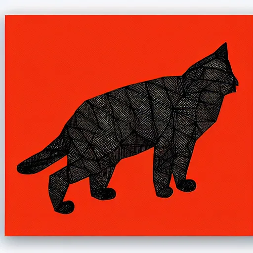 Prompt: orange to red gradient background, low poly line art of cat, linux wallpaper