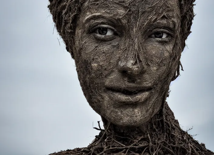 Prompt: dslr esculpture made from roots interwovem in the shape of a woman, 8 5 mm f 1. 8