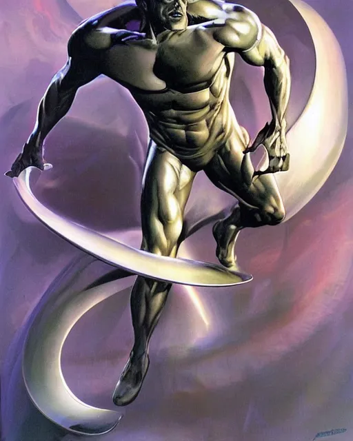 Image similar to silver surfer by peter andrew jones, hyper detailed