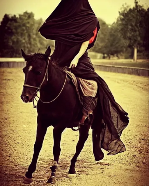 Image similar to burqa's woman, ride horse, taliban, riffle, beautiful, dynamic pose, pinterest