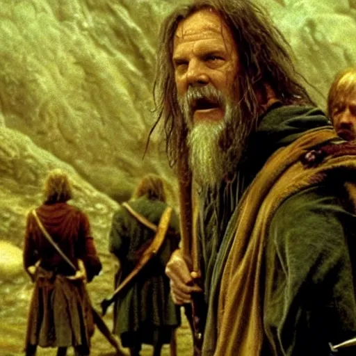 Prompt: the fellowship of the ring by Terry Gilliam scene from a movie, intense, highly textured