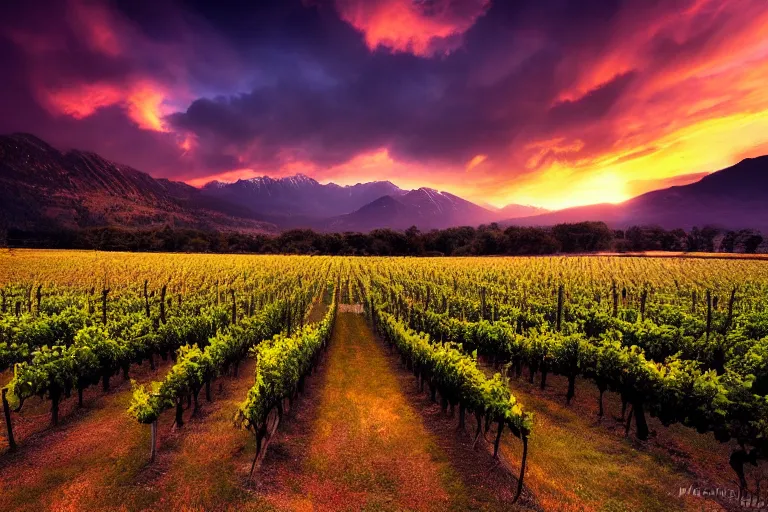 Image similar to amazing landscape photo of vineyard with an eagle in sunset by marc adamus beautiful dramatic lighting